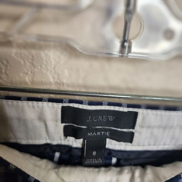 J. Crew Pants Womens 8 Martie Plaid Navy Blue & White Gingham Cropped Career - Picture 5 of 8